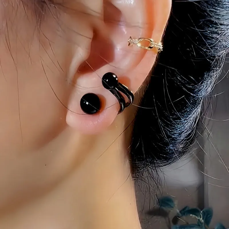 14K Gold-Plated Exquisite Black Pearl Stud Earrings