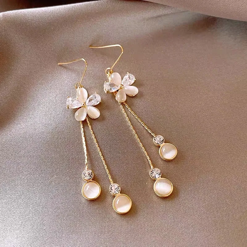 14K Gold-Plated Exquisite Flower Tassel Earrings