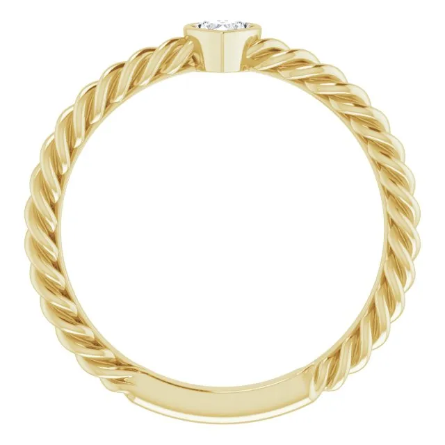 14K Yellow 1/6 CT Diamond Bezel-Set Rope Ring