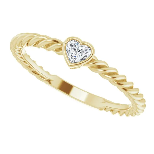 14K Yellow 1/6 CT Diamond Bezel-Set Rope Ring