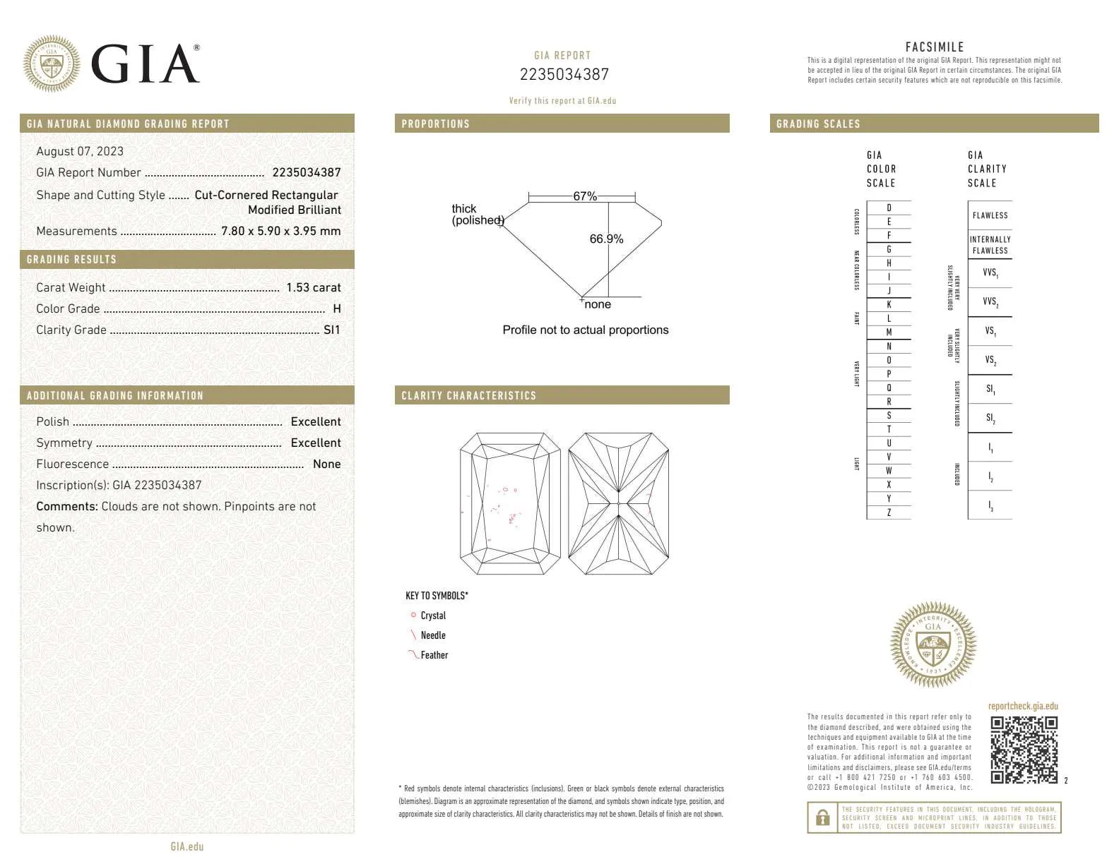 1.53ct H SI1 Radiant GIA#2235034387