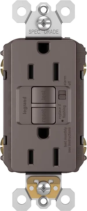 15A Spec Grade Tamper Resistant Self Test GFCI Receptacle, Brown