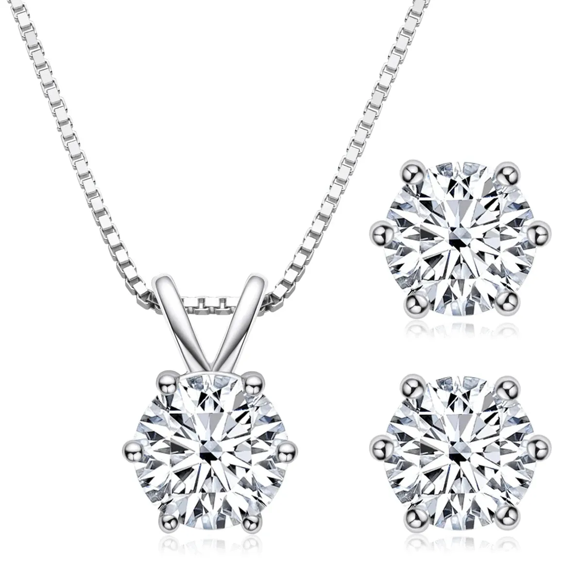 18K Gold Plated Jewelry Set Moissanite for Women  Real 925 Silver Stud Earrings Pendant Necklace