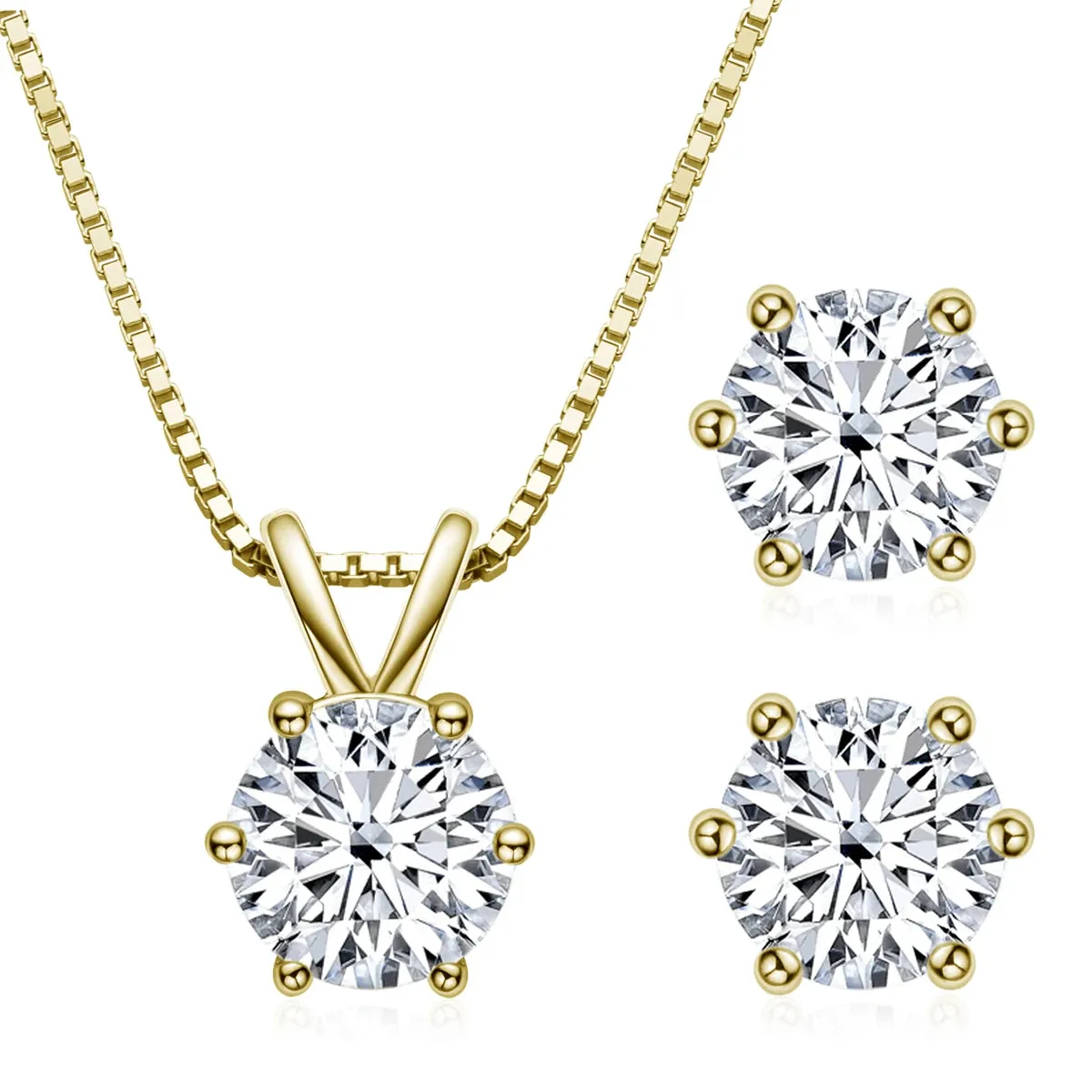 18K Gold Plated Jewelry Set Moissanite for Women  Real 925 Silver Stud Earrings Pendant Necklace