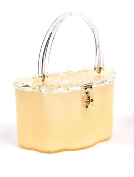 1950s Scalloped Cream Pearlized and Clear Lucite Purse