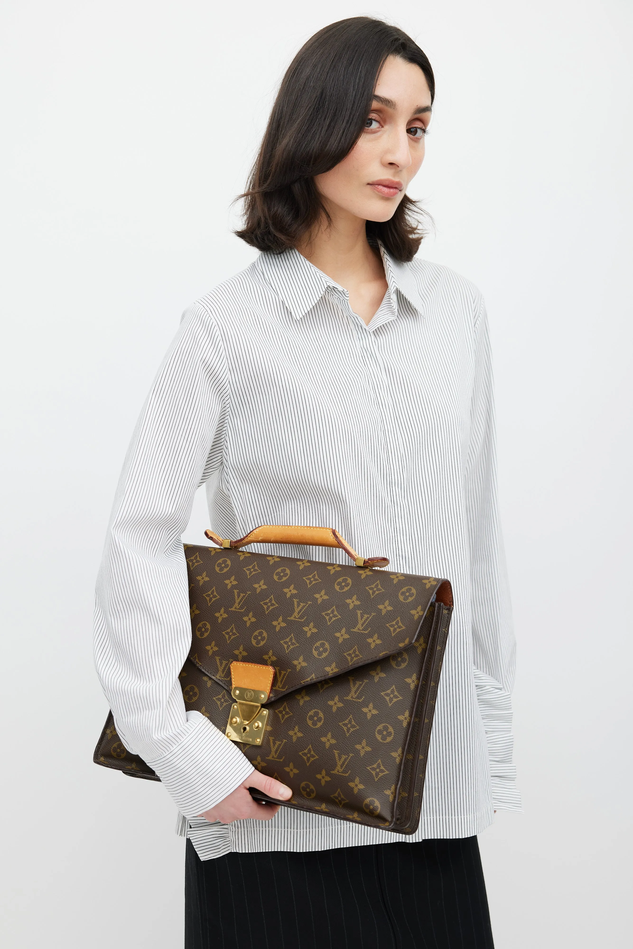 1980s Brown Serviette Conseiller Monogram Briefcase
