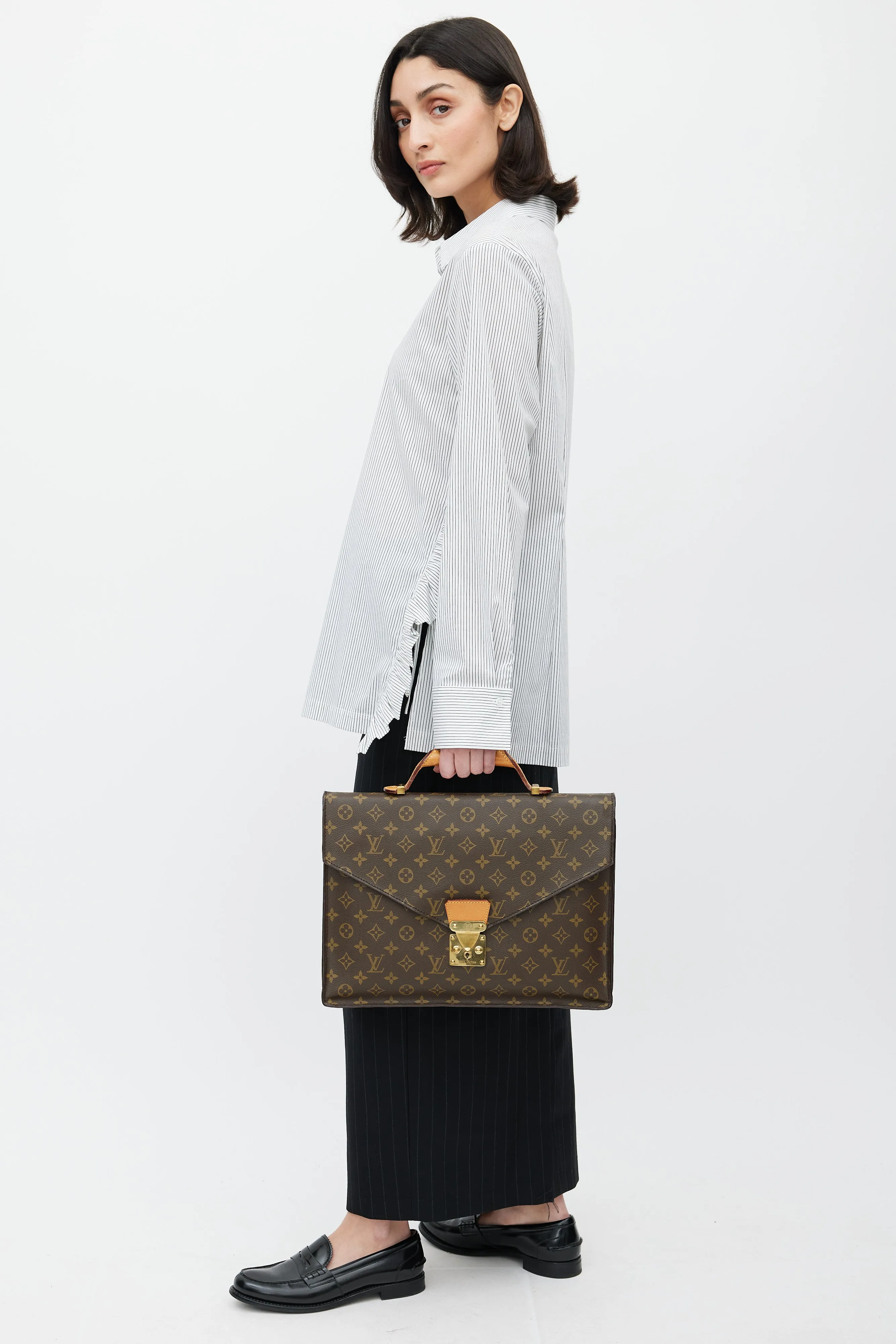 1980s Brown Serviette Conseiller Monogram Briefcase