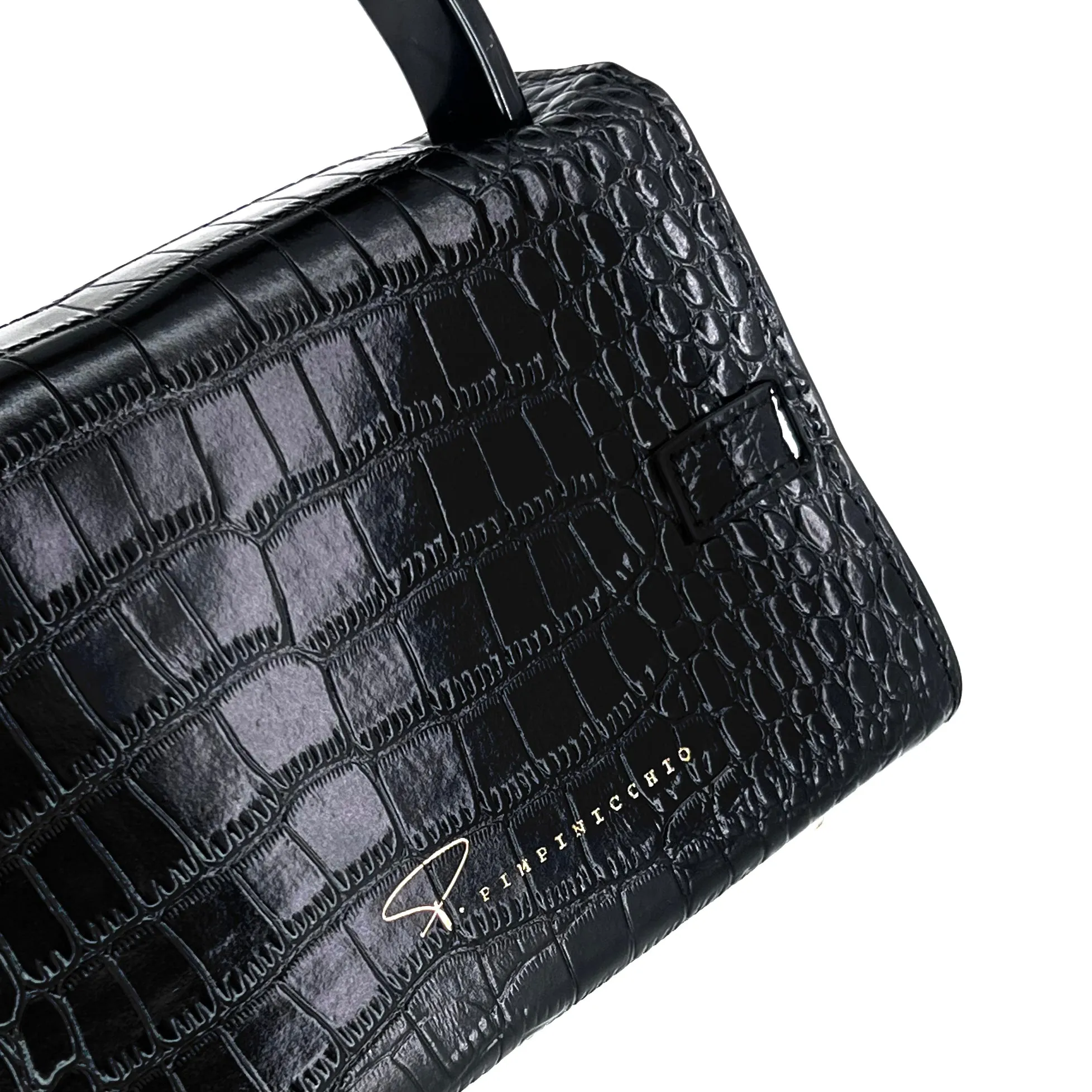301W STUDDED SIGNATURE HANDLE BAG IN BLACK