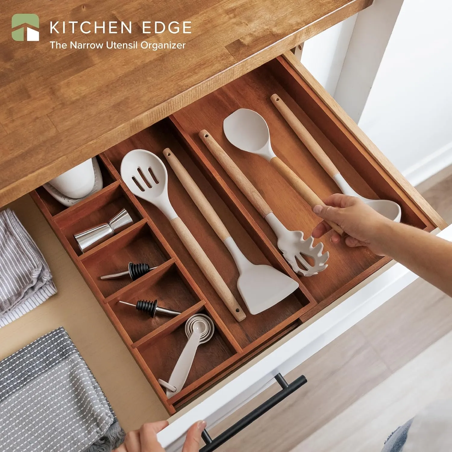 Acacia Drawer Organizer for Utensils & Junk (Expands 10.5-19in)