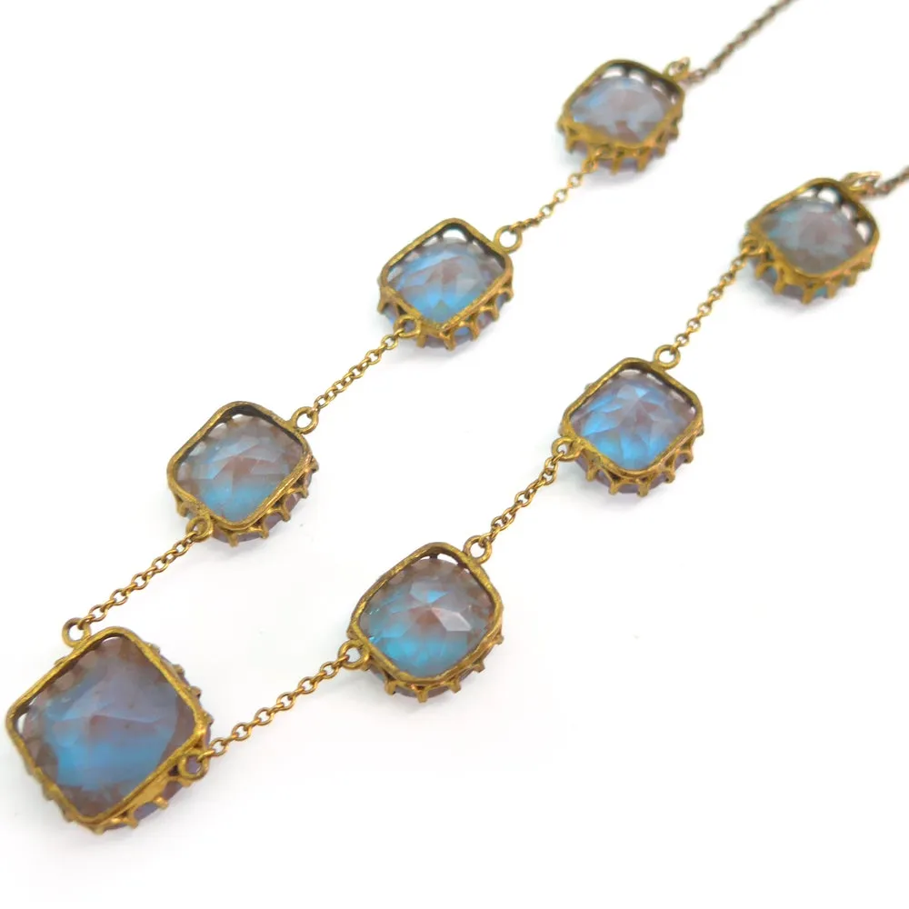 Antique Edwardian Art Deco Saphiret Cushion Cut Glass Necklace