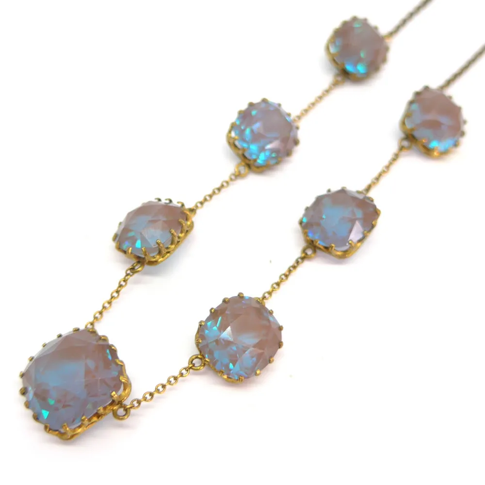 Antique Edwardian Art Deco Saphiret Cushion Cut Glass Necklace