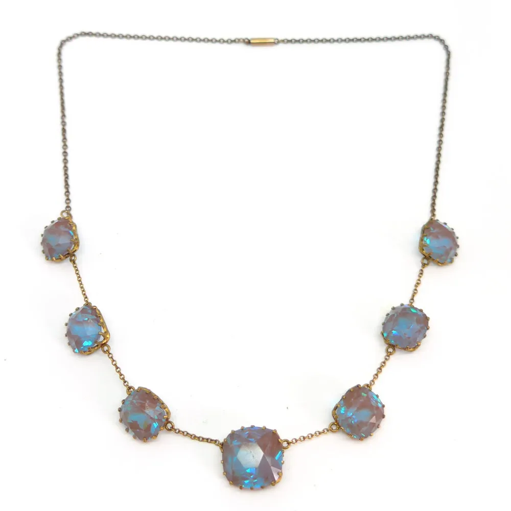 Antique Edwardian Art Deco Saphiret Cushion Cut Glass Necklace