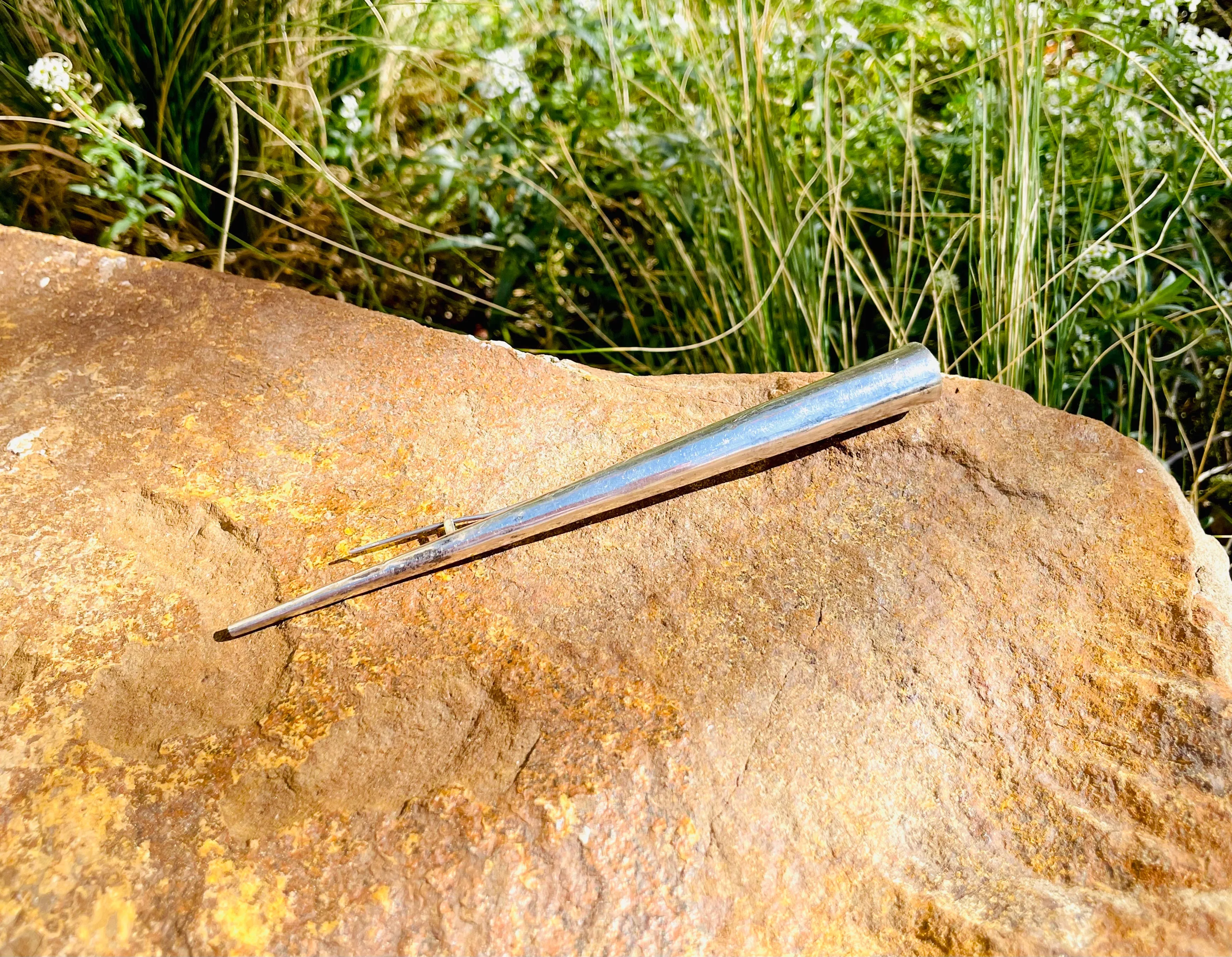 Antique Modernist Sterling Silver Signed 925 Long 5.5" Pointed Cone Brooch Pin