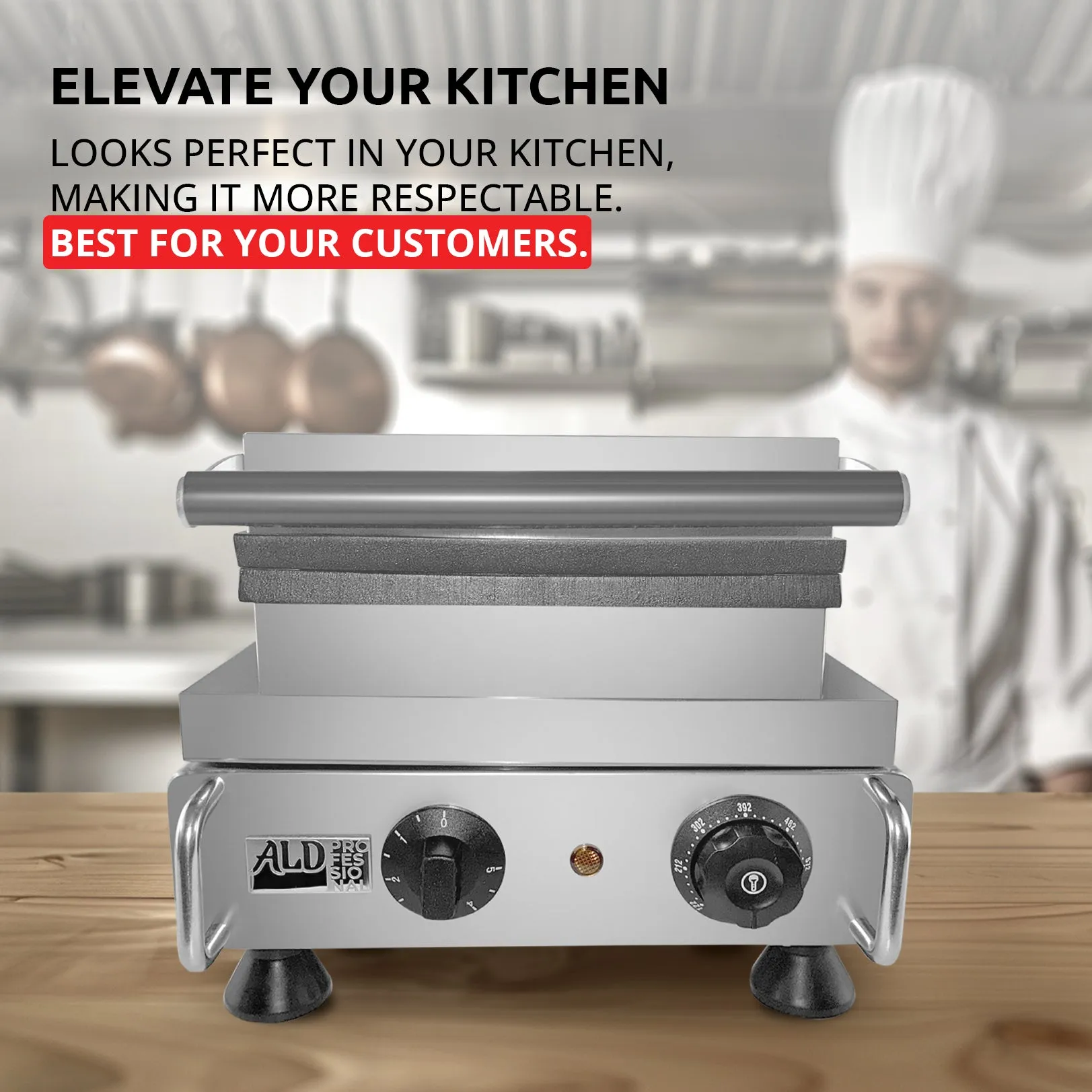 AP-506 Rectangular Waffle Iron | Press Type | 6 Belgium Waffles | Stainless Steel | Nonstick