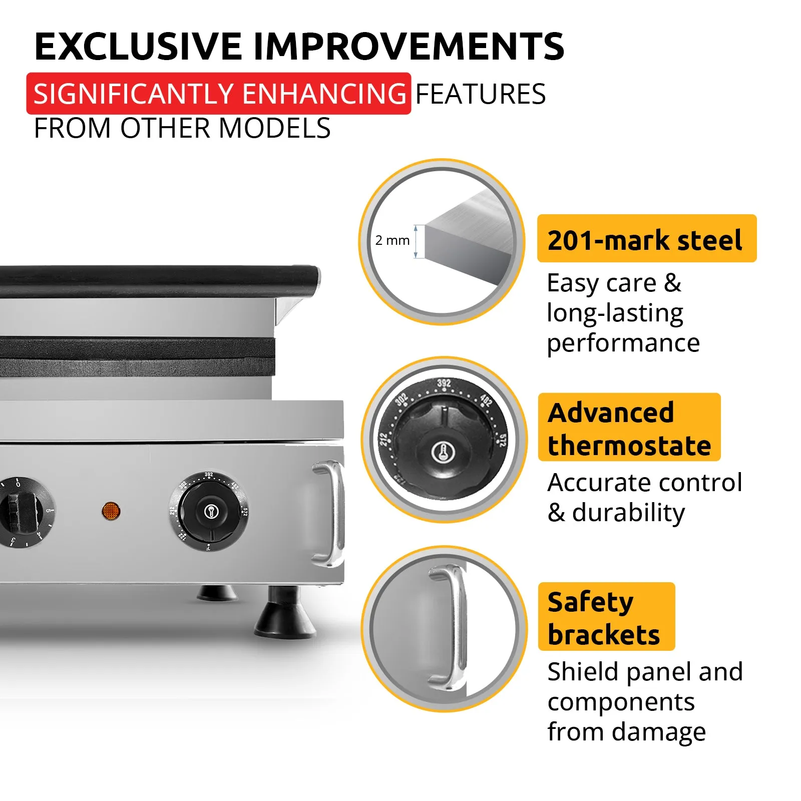 AP-506 Rectangular Waffle Iron | Press Type | 6 Belgium Waffles | Stainless Steel | Nonstick