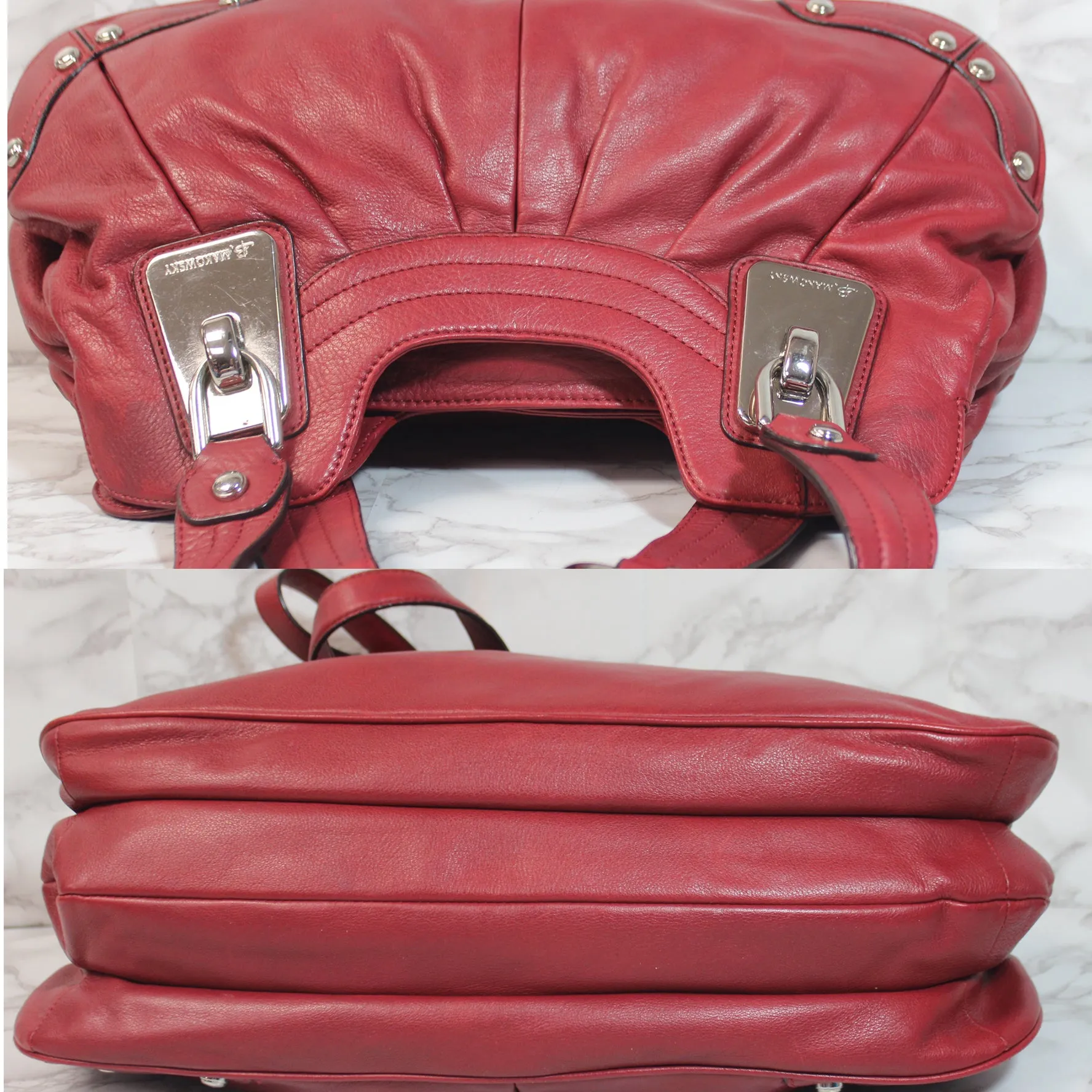 B Makowsky Purse: Red Leather Shoulder Bag