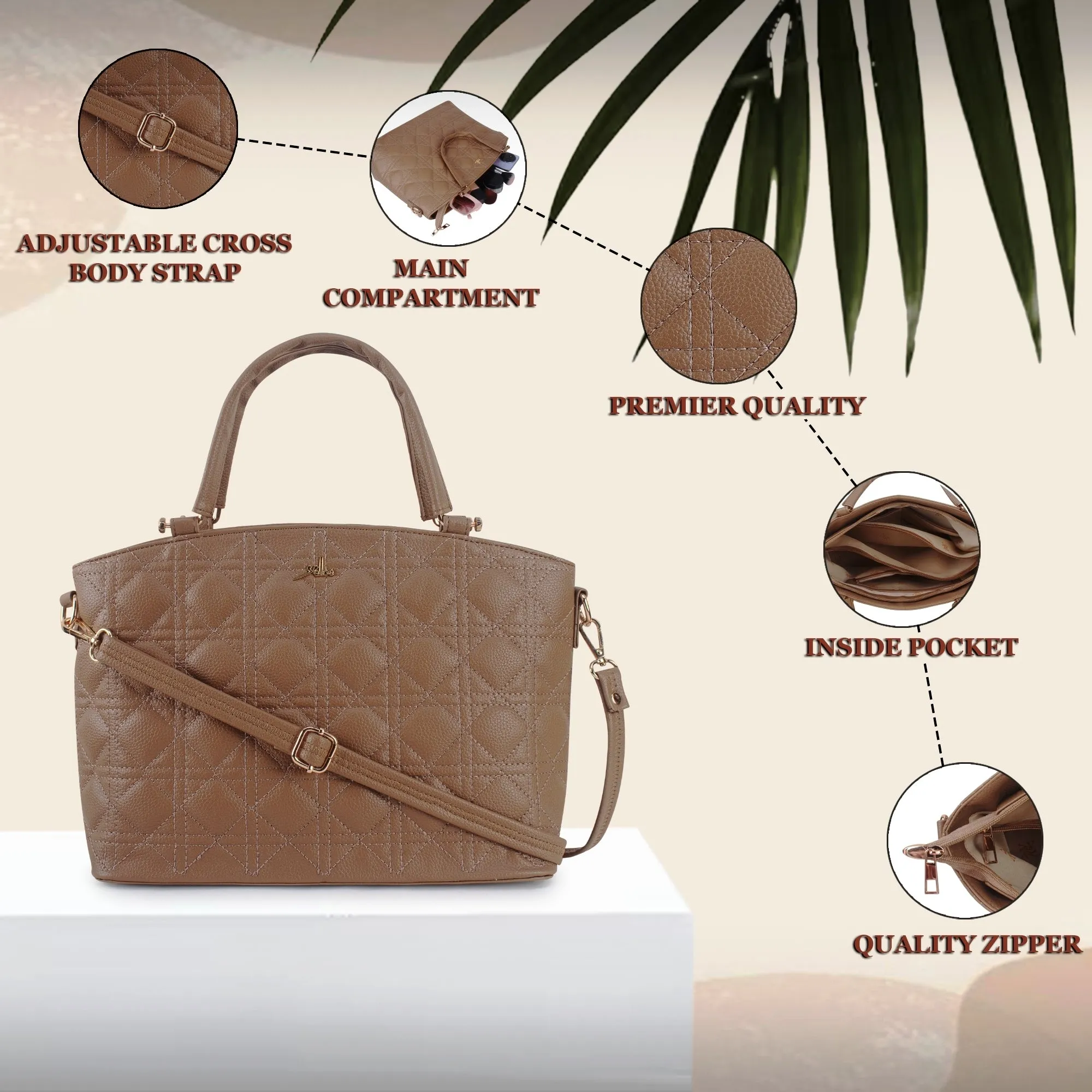 Beige Spacious Quilted Hand Bag