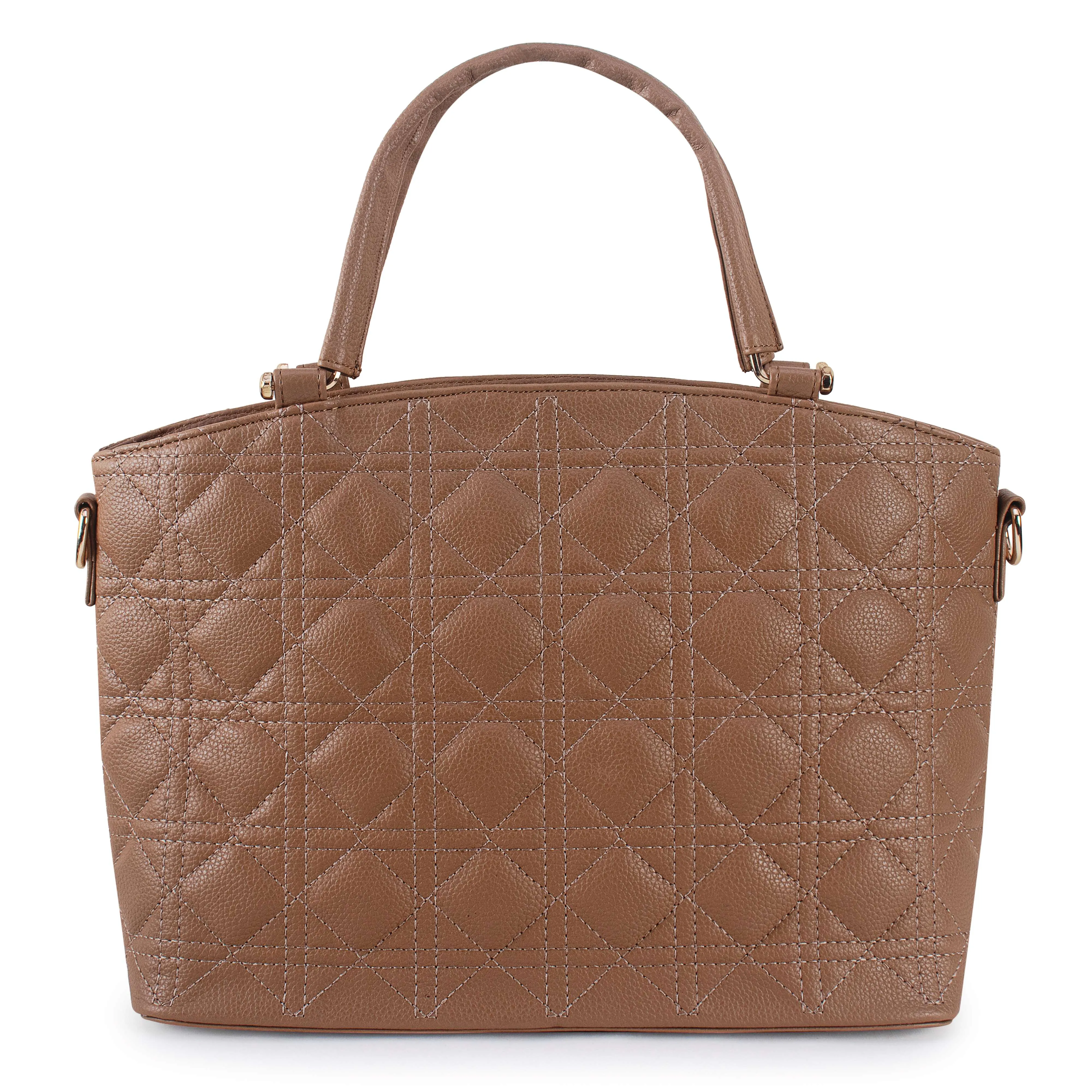 Beige Spacious Quilted Hand Bag