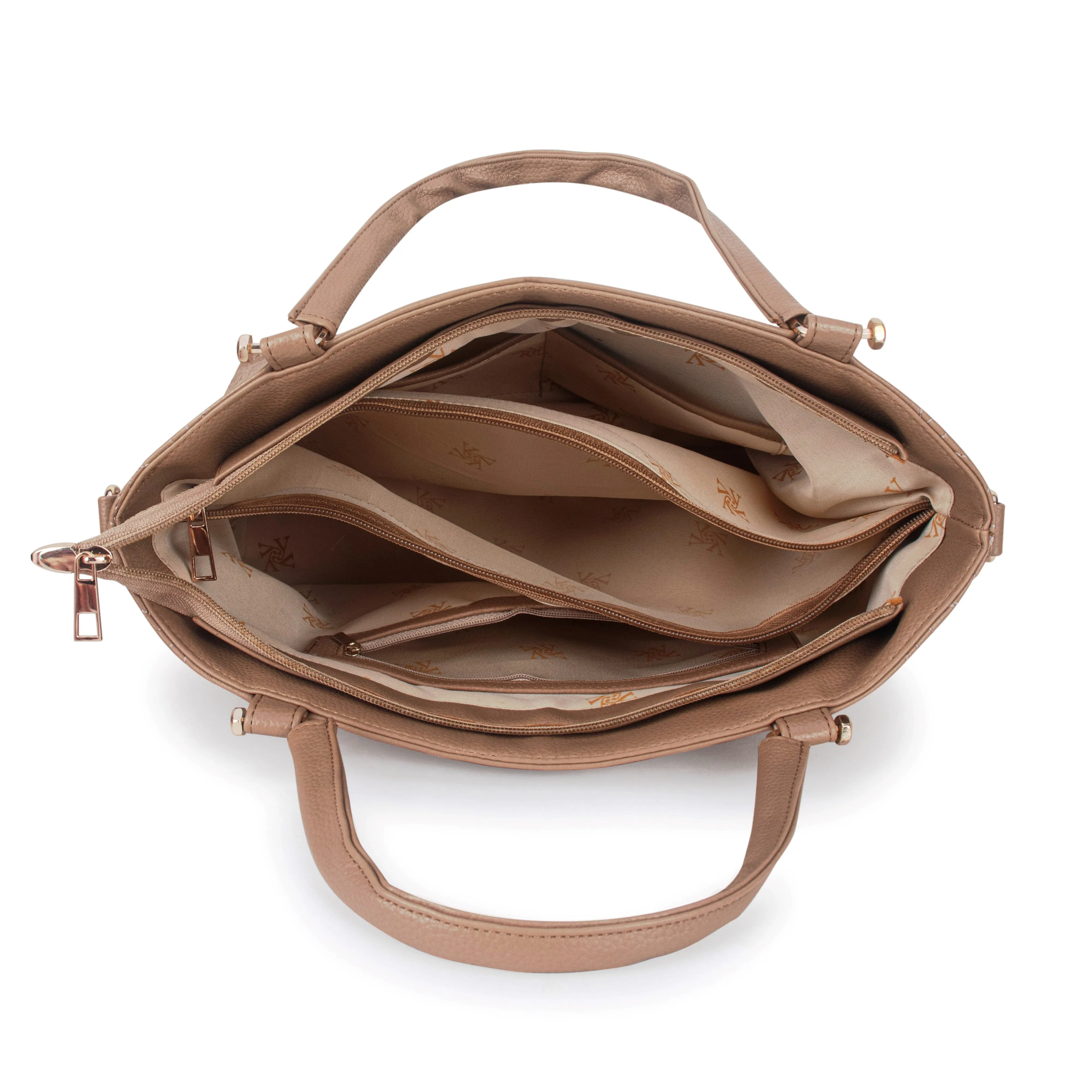 Beige Spacious Quilted Hand Bag