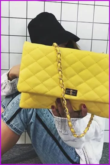Black/Silver/White/Yellow Lady Chain Pu Big Leather Shoulder Handbag F224