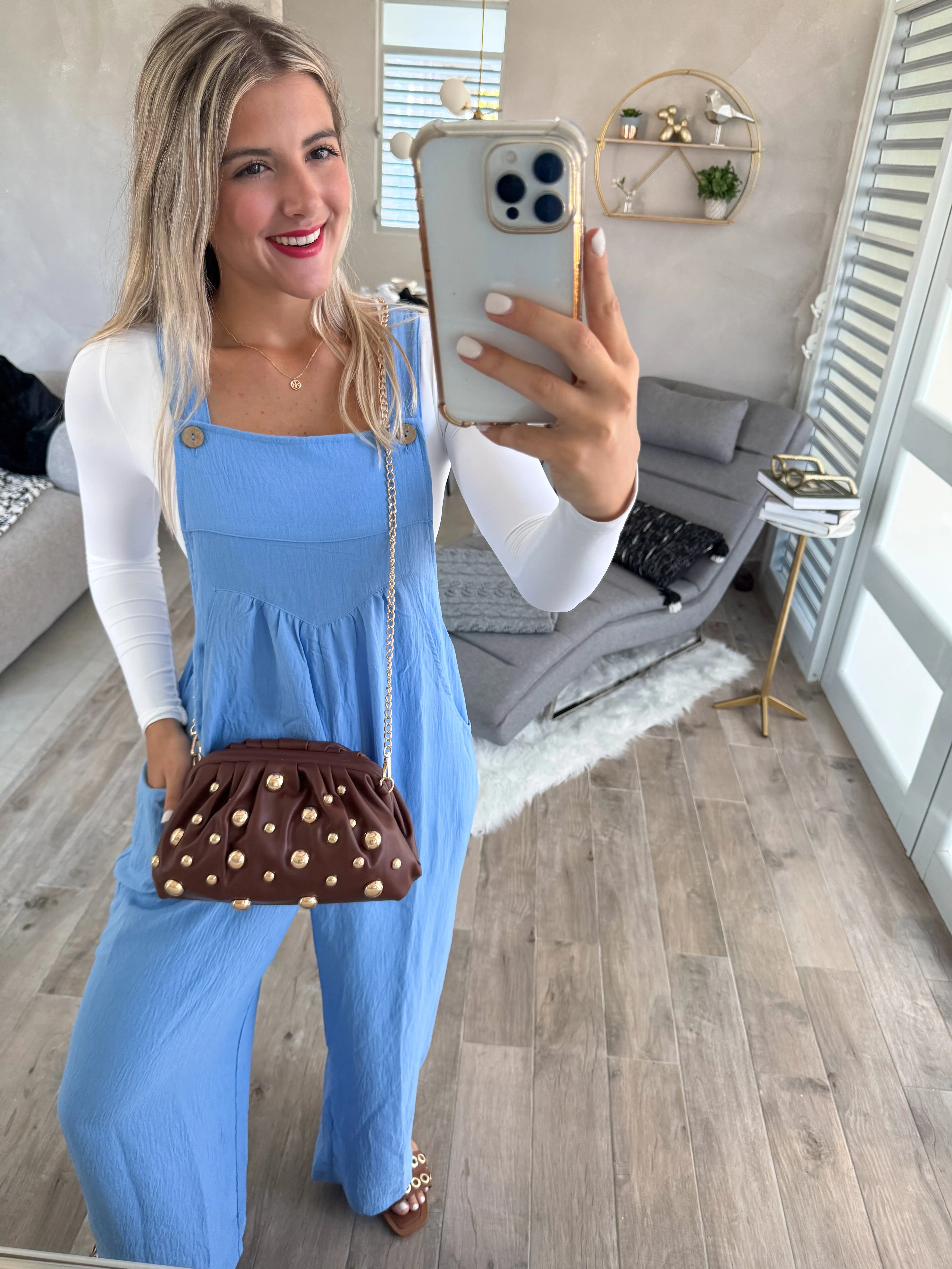 BROWN STUDDED CROSSBODY BAG