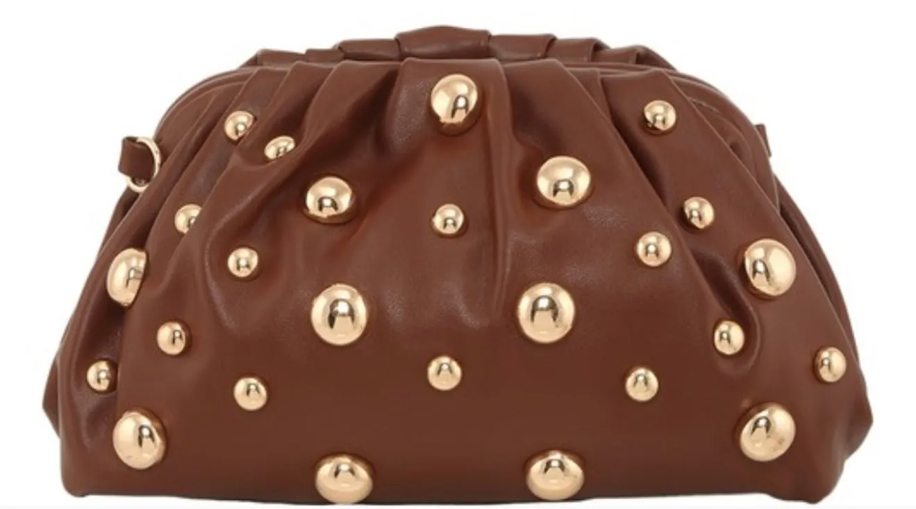 BROWN STUDDED CROSSBODY BAG