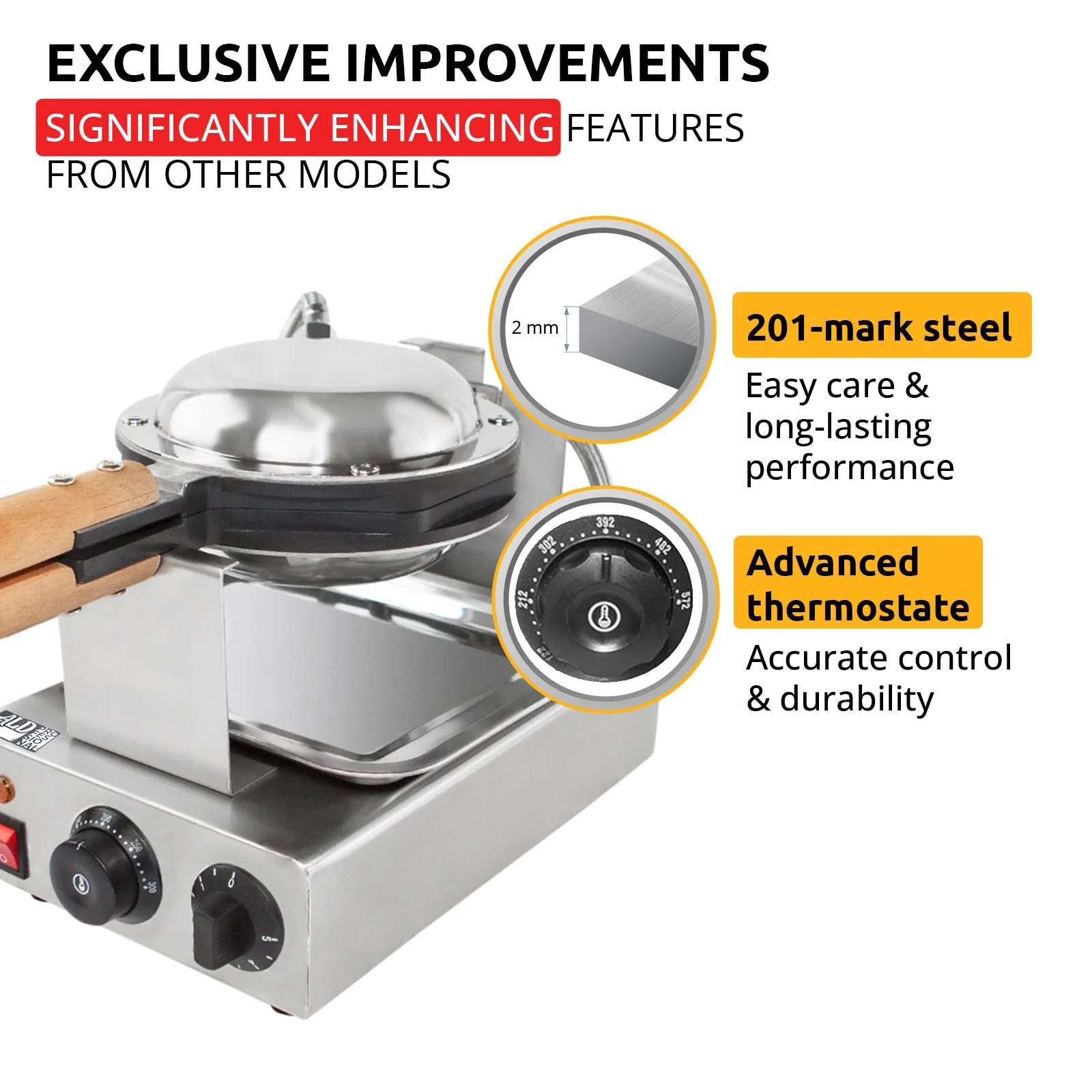 Bubble Waffle Maker Machine | Egg Waffle Iron | Professional Rotated Machine | Improved Digital & Manual Thermostat