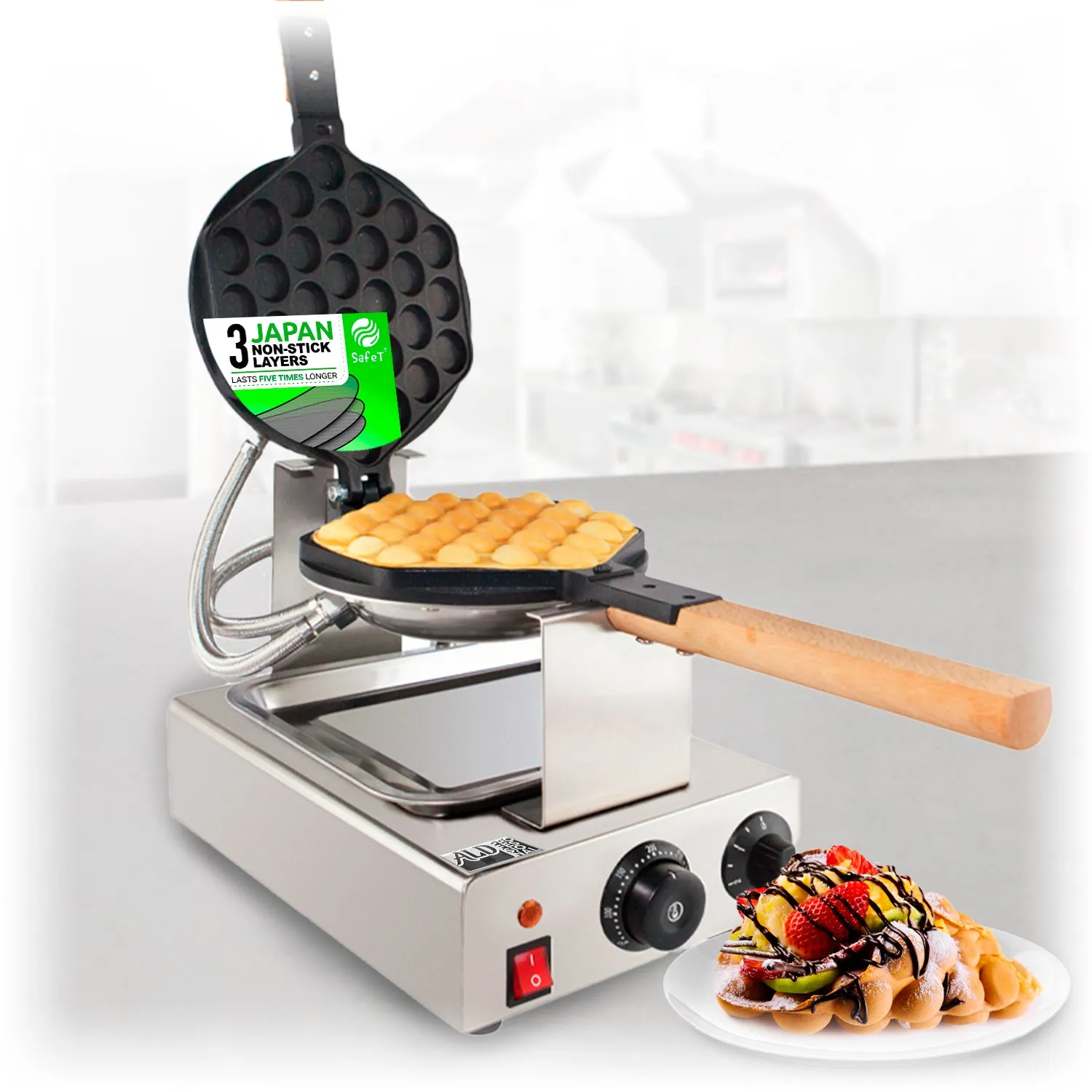 Bubble Waffle Maker Machine | Egg Waffle Iron | Professional Rotated Machine | Improved Digital & Manual Thermostat