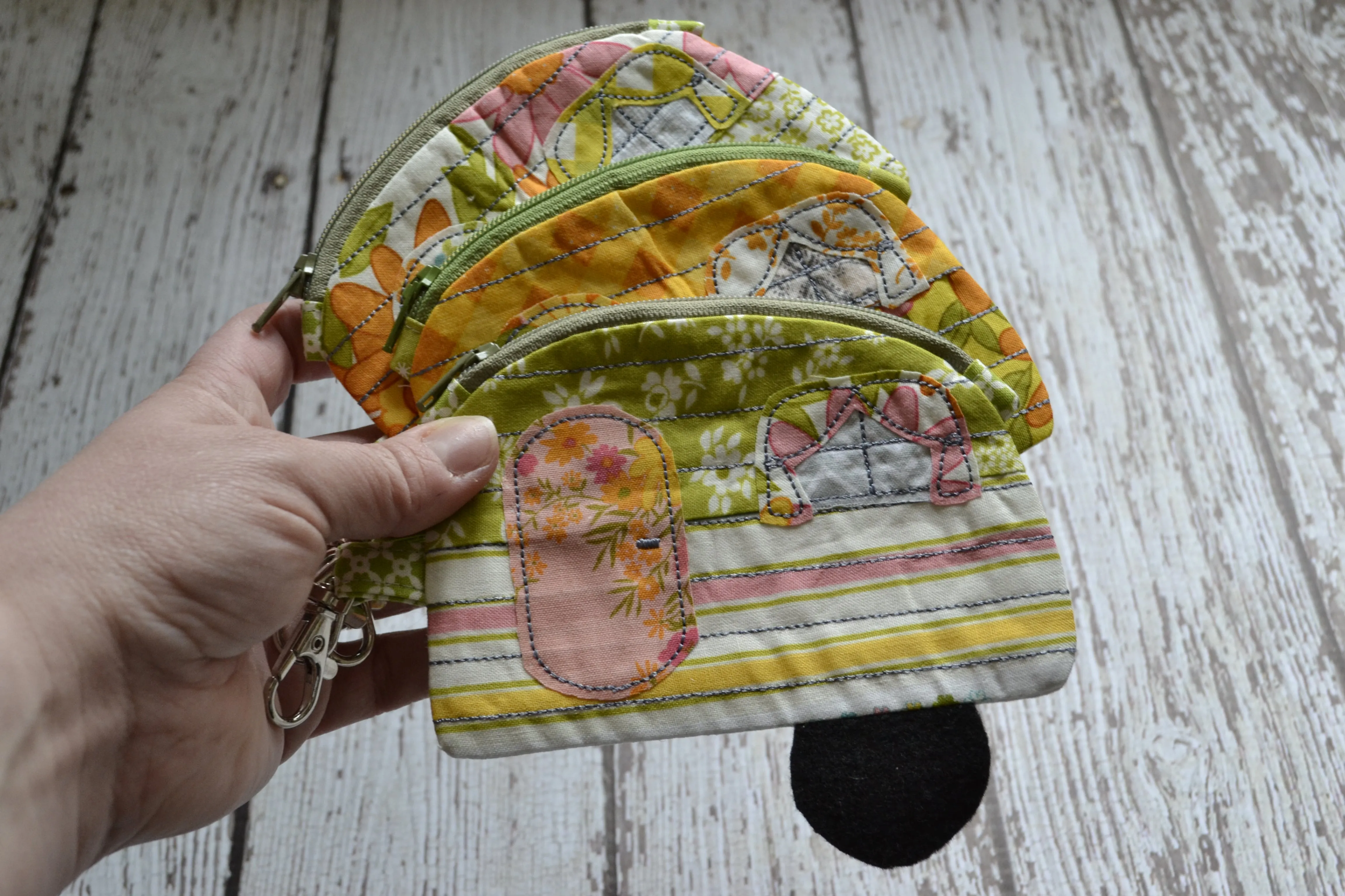 Camper Shaped Coin Purse -Re-Purposed Fabric - Group O - (3)