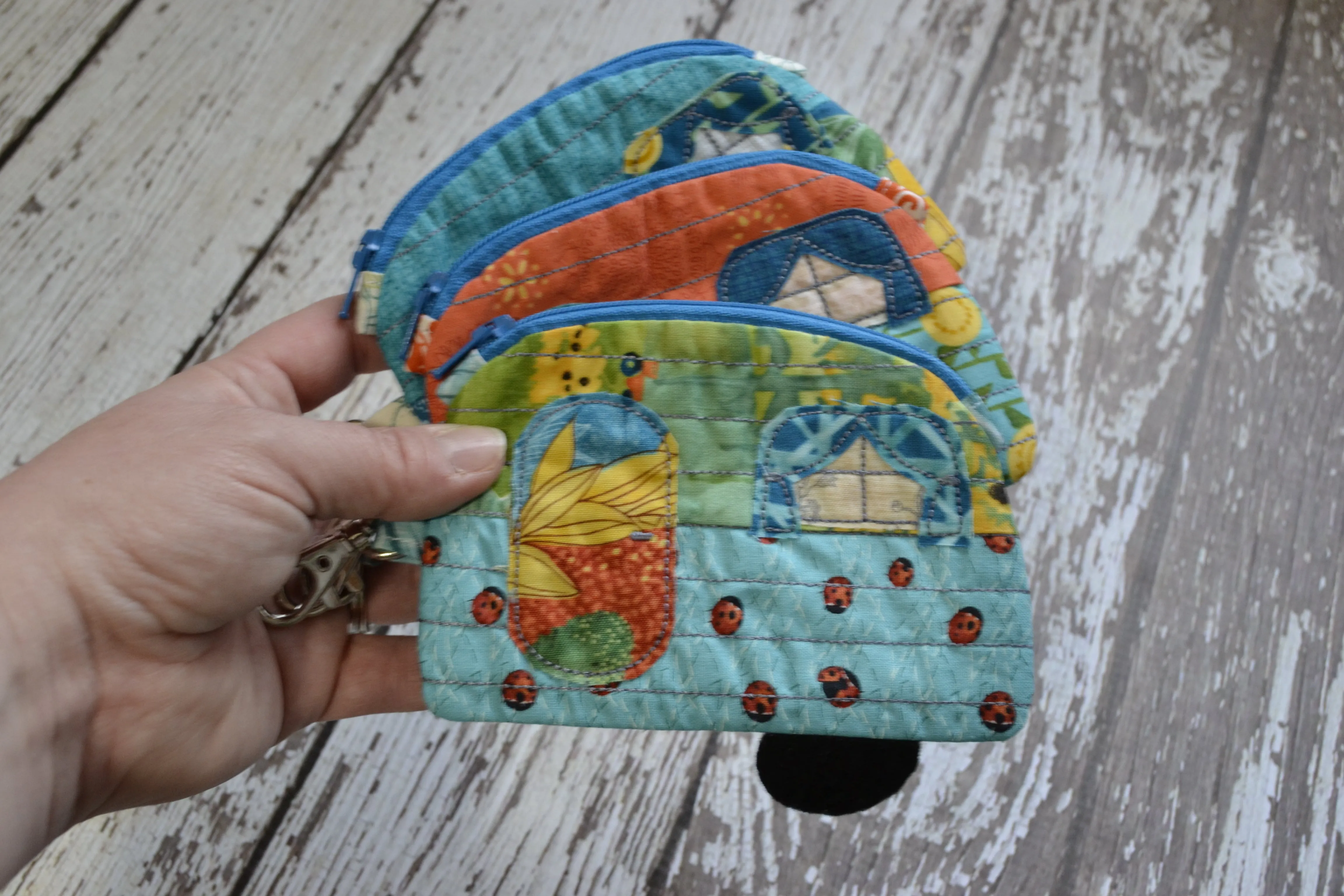 Camper Shaped Coin Purse -Re-Purposed Fabric - Group R - (3)