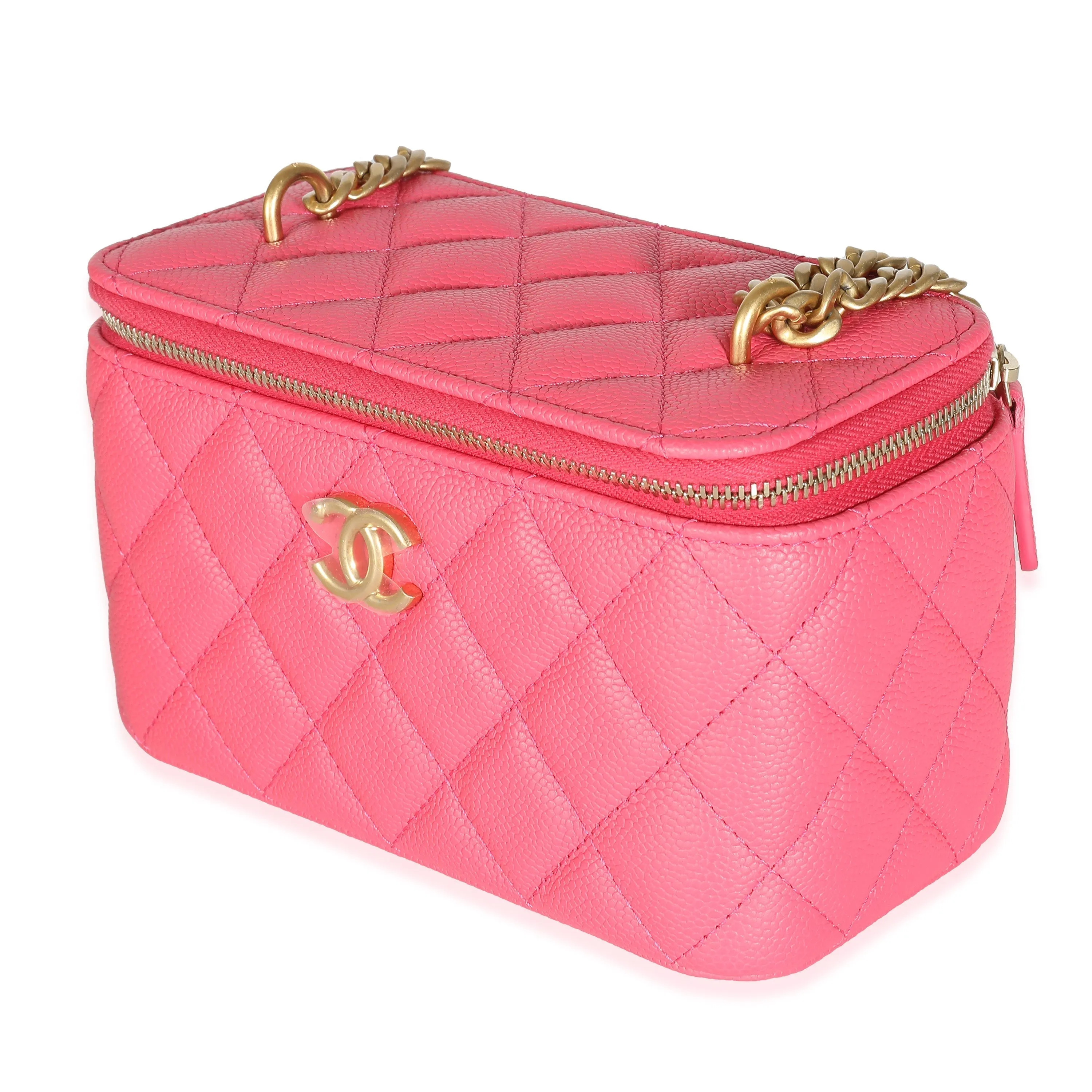 CHANEL 23P Pink Quilted Caviar Sweetheart Vanity Case With Chain