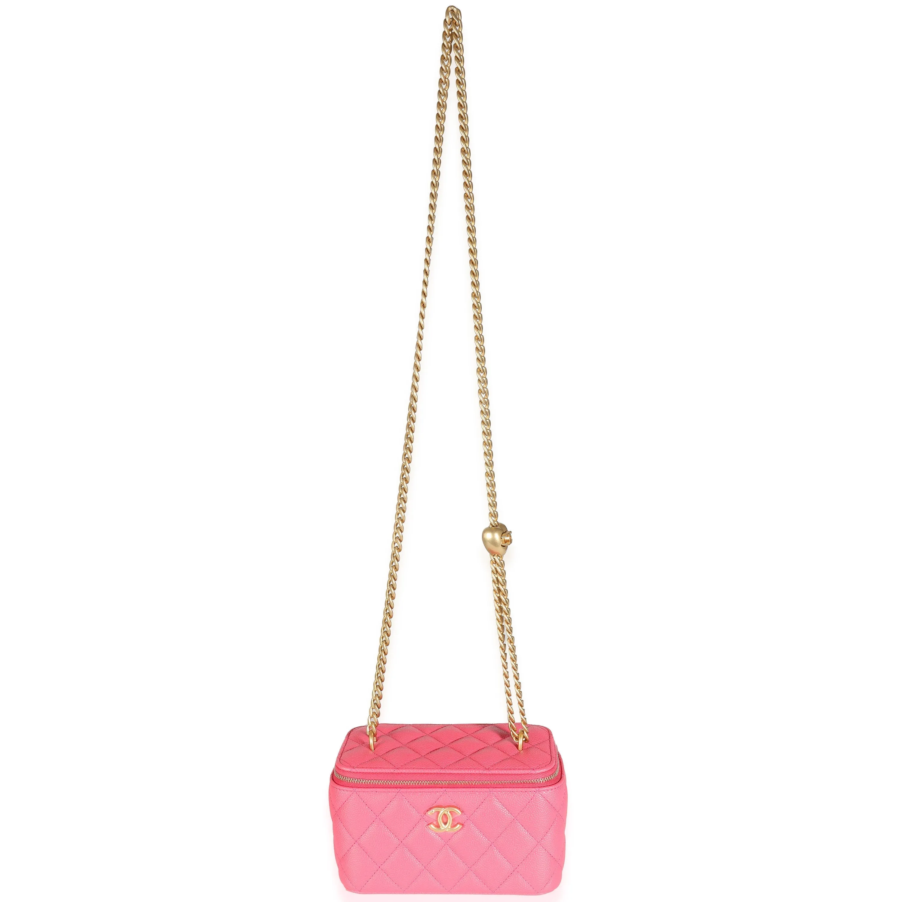 CHANEL 23P Pink Quilted Caviar Sweetheart Vanity Case With Chain