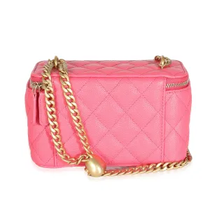 CHANEL 23P Pink Quilted Caviar Sweetheart Vanity Case With Chain