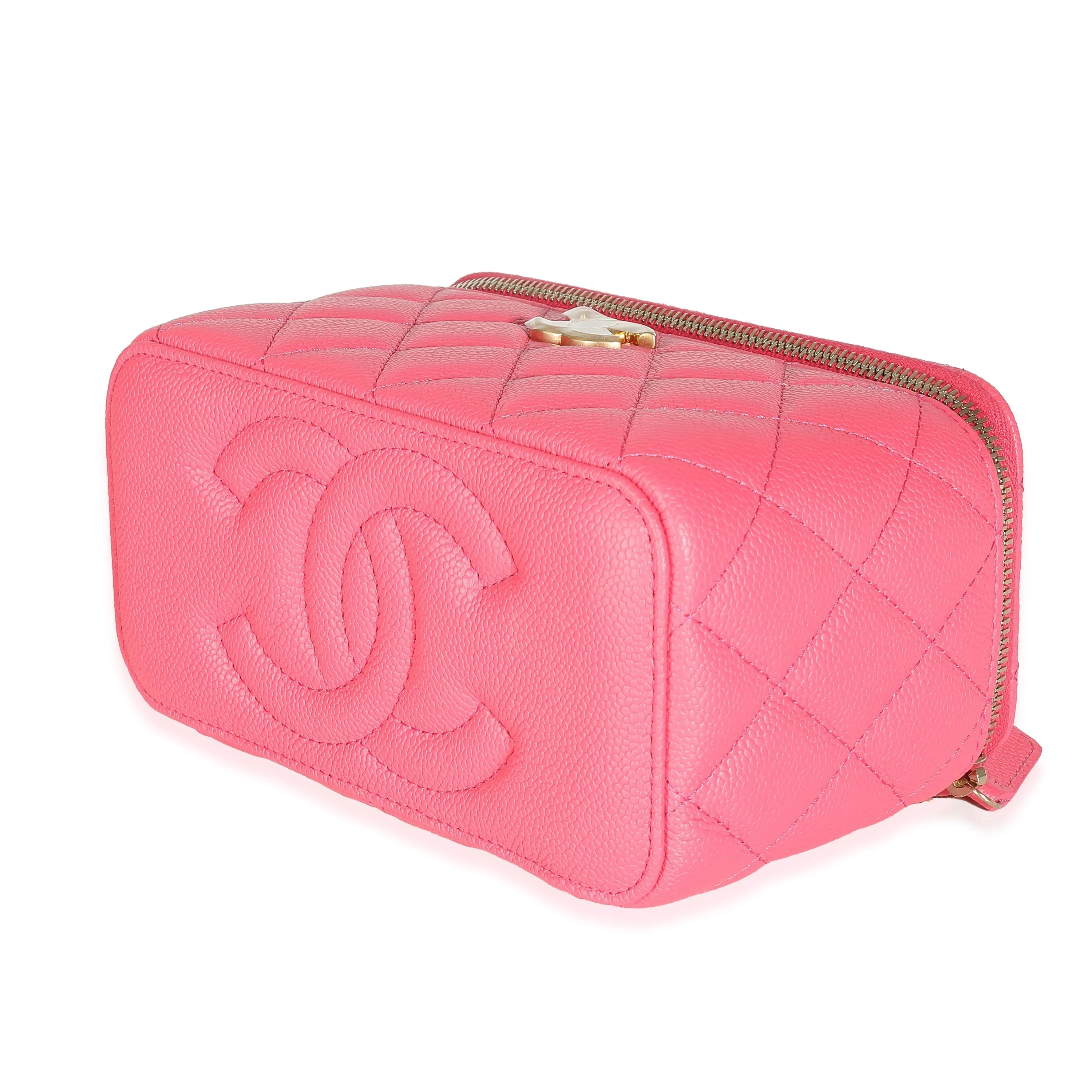 CHANEL 23P Pink Quilted Caviar Sweetheart Vanity Case With Chain