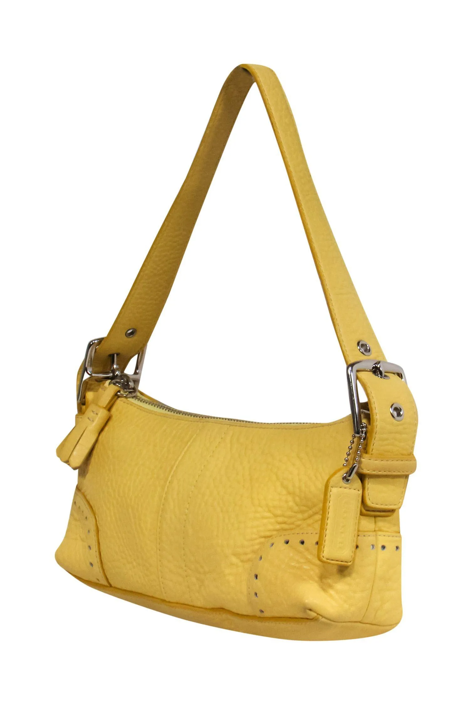 Coach - Light Yellow Textured Leather Baguette