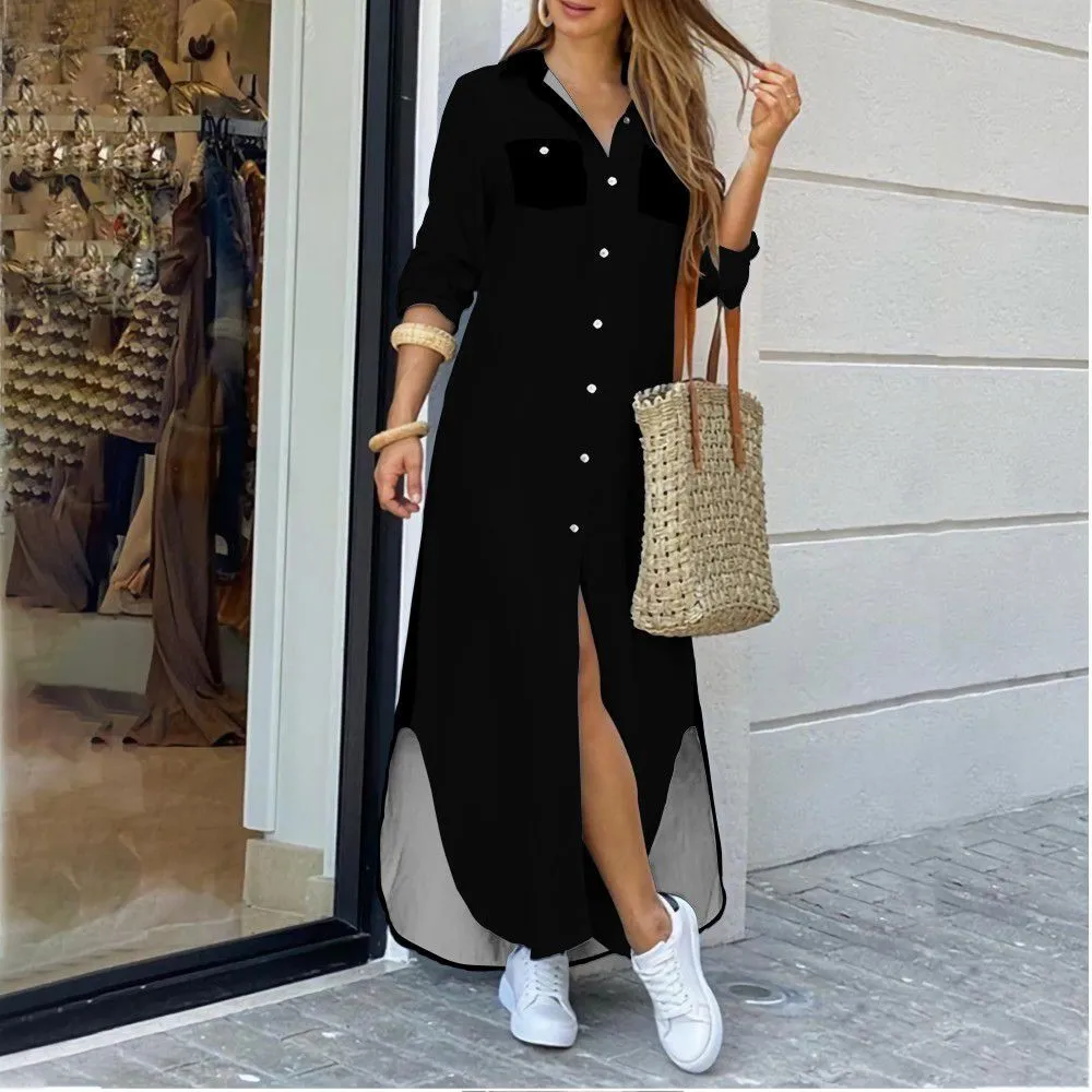 DEANWANGKT Cross-Border Women's Clothing  EBay New European and American Fall Winter Fashion Sexy Shirt Maxi Dress Women