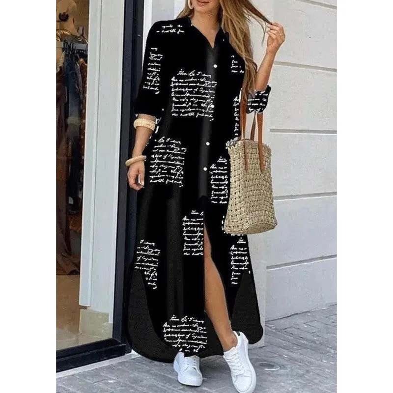 DEANWANGKT Cross-Border Women's Clothing  EBay New European and American Fall Winter Fashion Sexy Shirt Maxi Dress Women