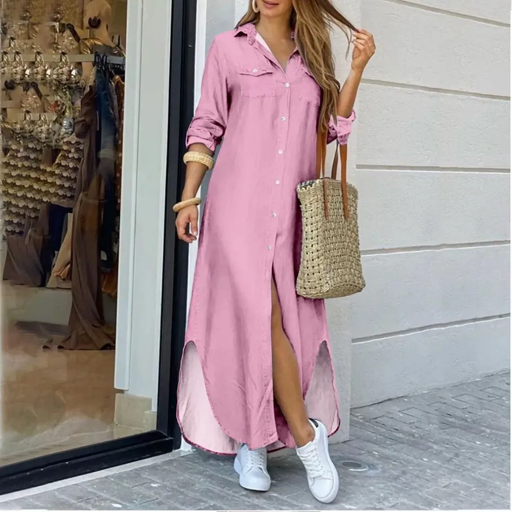 DEANWANGKT Cross-Border Women's Clothing  EBay New European and American Fall Winter Fashion Sexy Shirt Maxi Dress Women