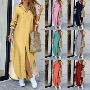 DEANWANGKT Cross-Border Women's Clothing  EBay New European and American Fall Winter Fashion Sexy Shirt Maxi Dress Women
