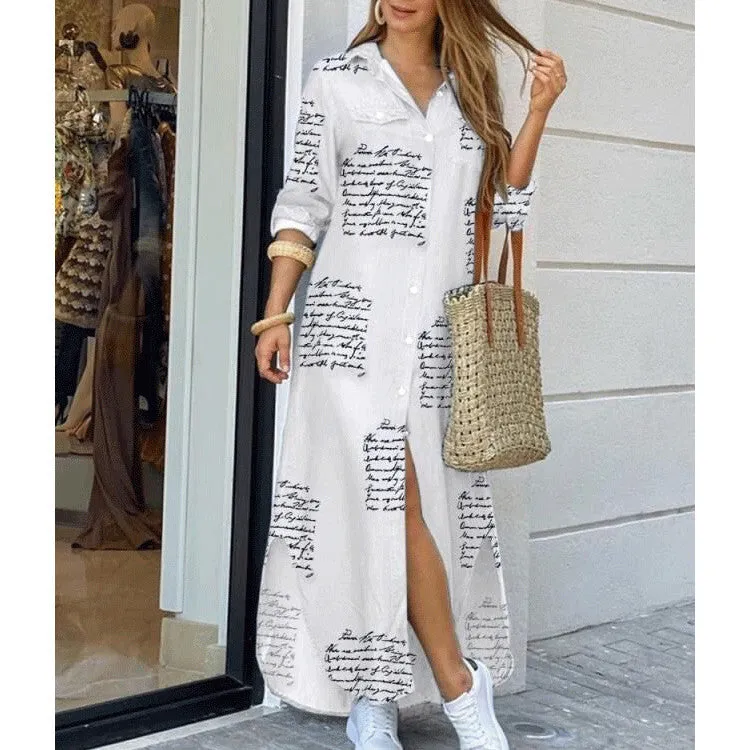 DEANWANGKT Cross-Border Women's Clothing  EBay New European and American Fall Winter Fashion Sexy Shirt Maxi Dress Women