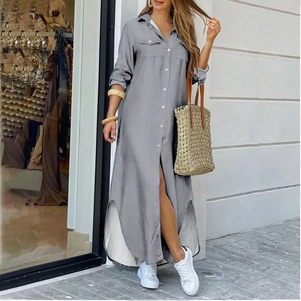 DEANWANGKT Cross-Border Women's Clothing  EBay New European and American Fall Winter Fashion Sexy Shirt Maxi Dress Women