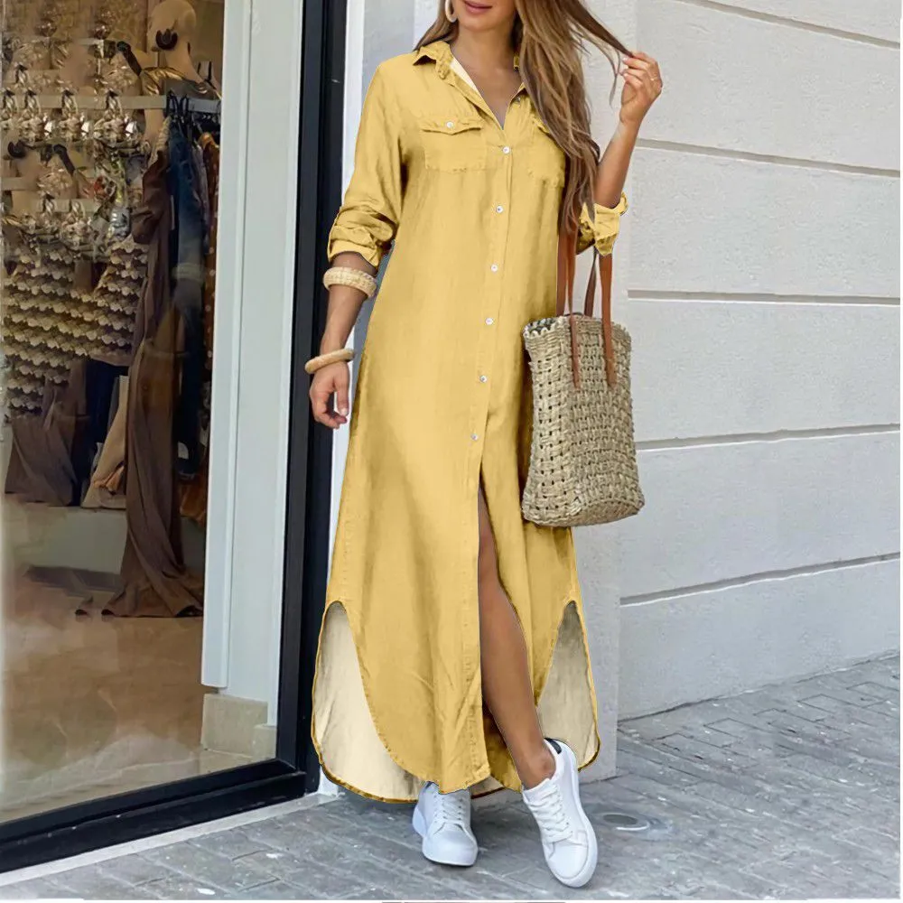DEANWANGKT Cross-Border Women's Clothing  EBay New European and American Fall Winter Fashion Sexy Shirt Maxi Dress Women