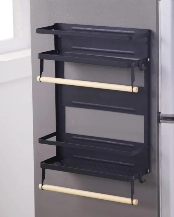 Double Shelf Magnetic Rack for Kitchen | Fridge Side Storage Organizer
