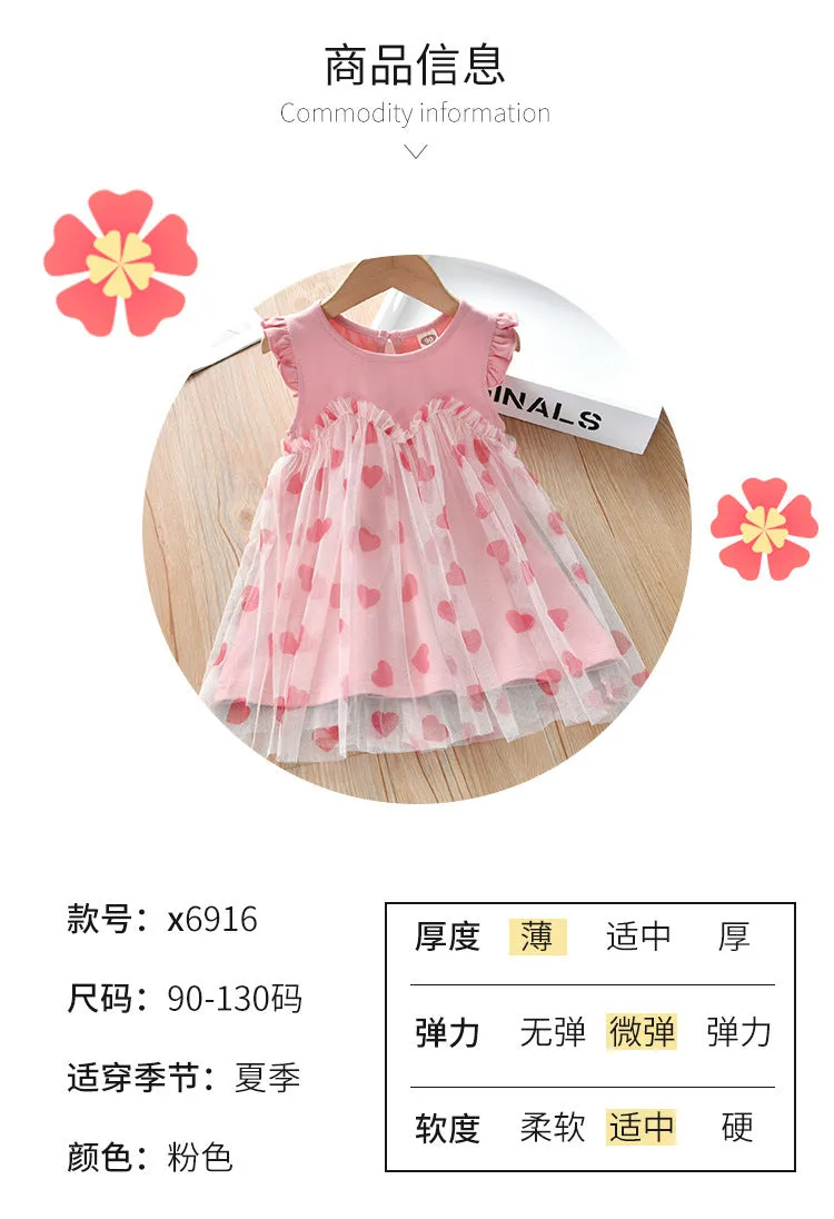 DUNNMALL  Firefly Pet  Foreign Trade Exclusive for Cross-Border Girls Dress Summer Korean Style Pink Love Gauze Dress Girls Princess Dress