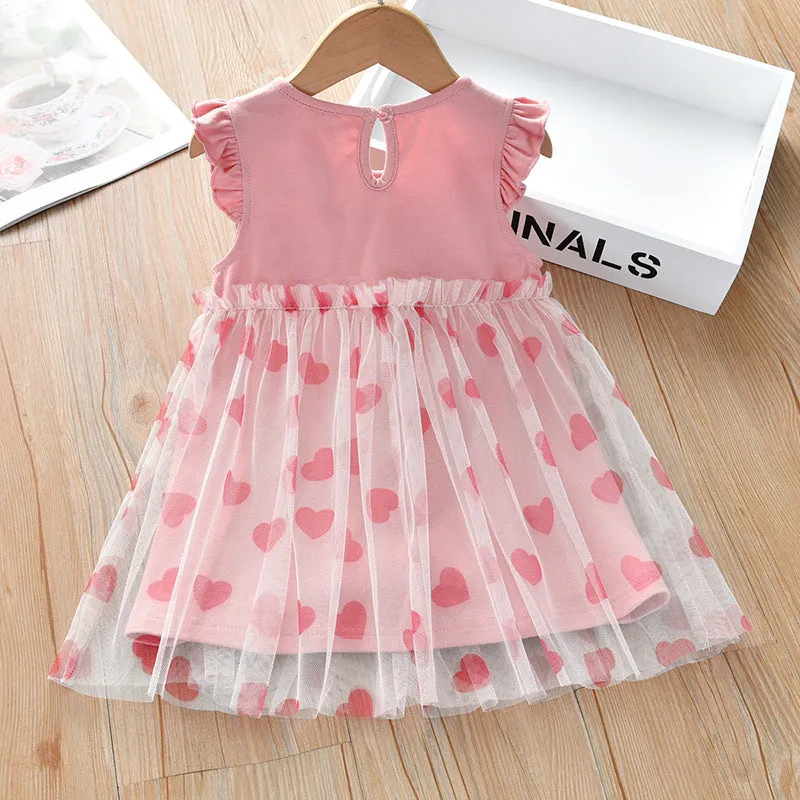 DUNNMALL  Firefly Pet  Foreign Trade Exclusive for Cross-Border Girls Dress Summer Korean Style Pink Love Gauze Dress Girls Princess Dress