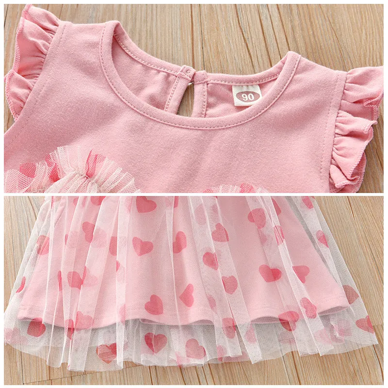 DUNNMALL  Firefly Pet  Foreign Trade Exclusive for Cross-Border Girls Dress Summer Korean Style Pink Love Gauze Dress Girls Princess Dress