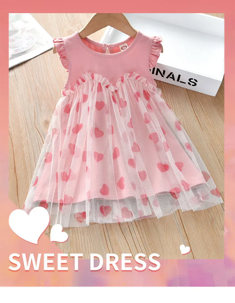DUNNMALL  Firefly Pet  Foreign Trade Exclusive for Cross-Border Girls Dress Summer Korean Style Pink Love Gauze Dress Girls Princess Dress