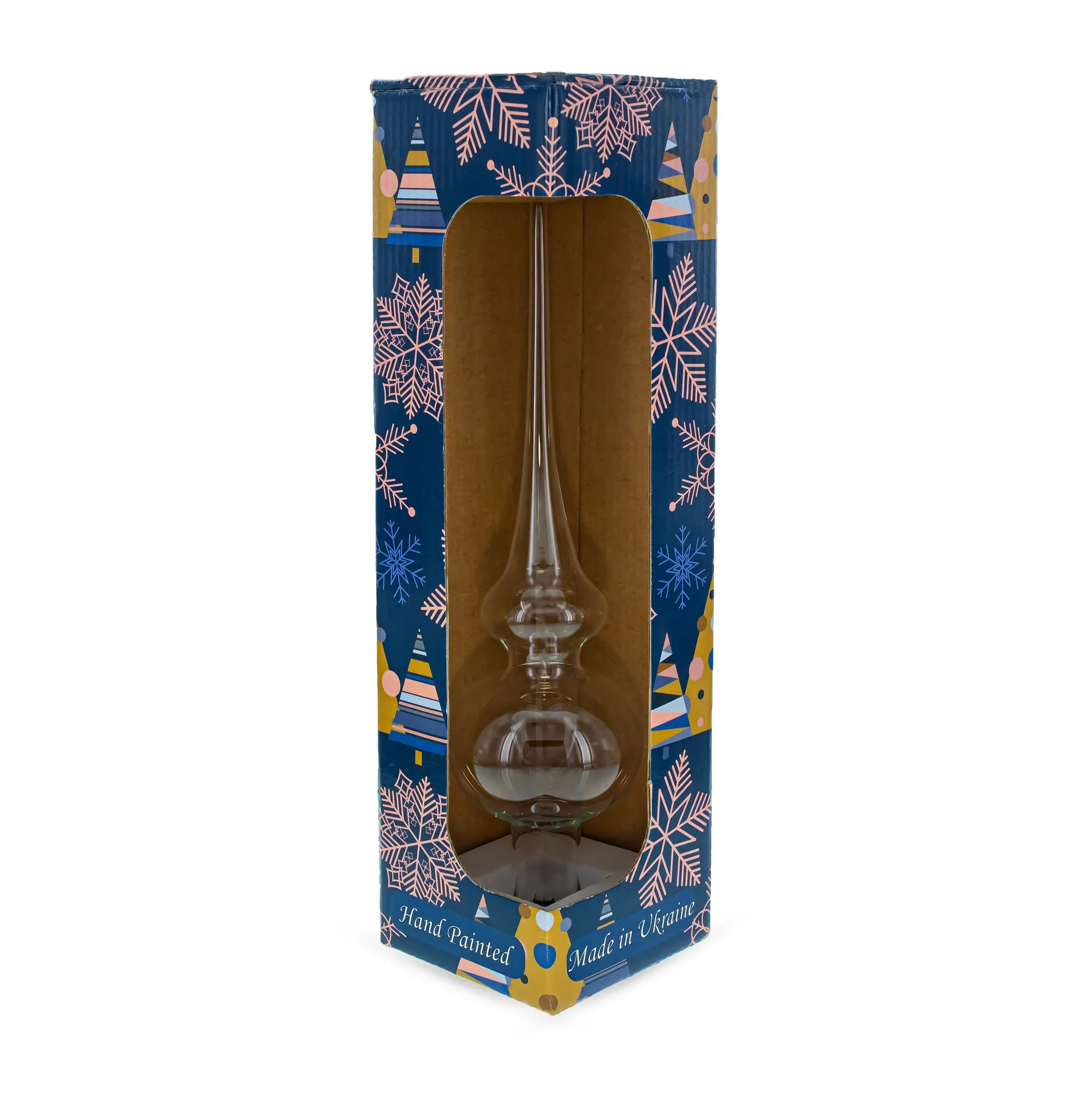 Exquisite Blue and Gold Floral Glass Tree Topper