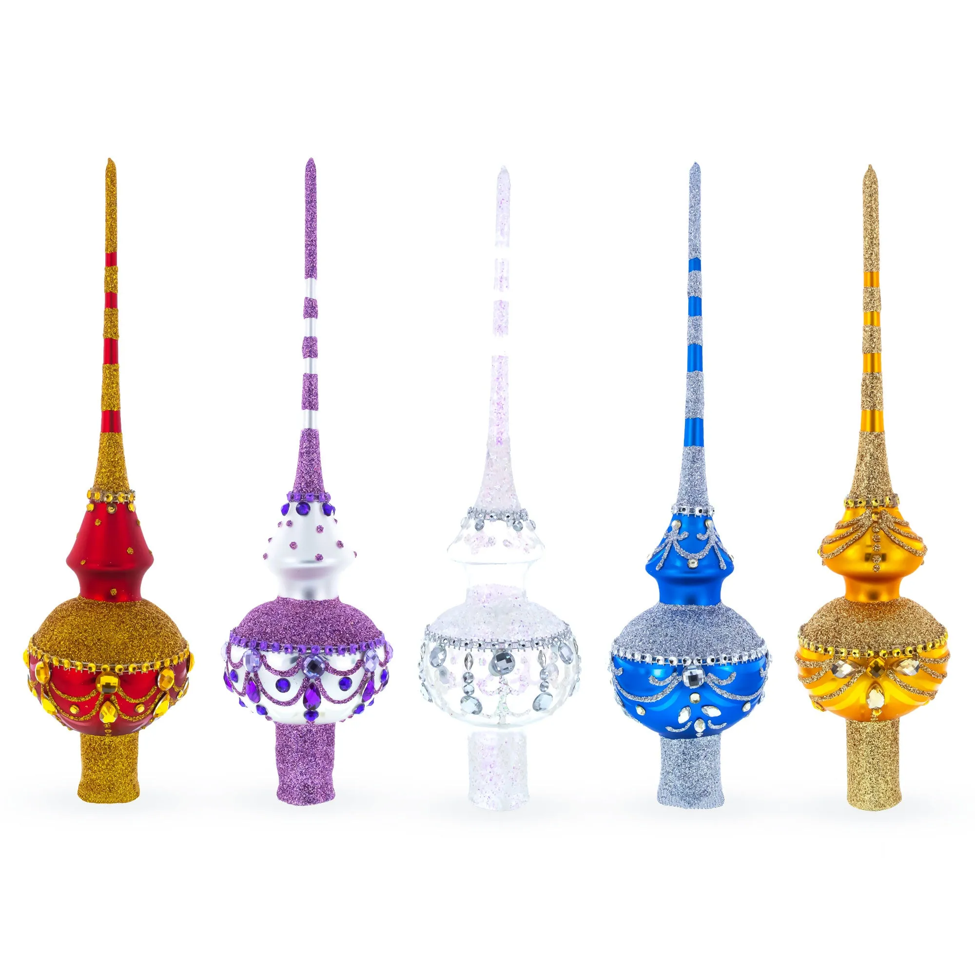 Exquisite Blue and Gold Floral Glass Tree Topper