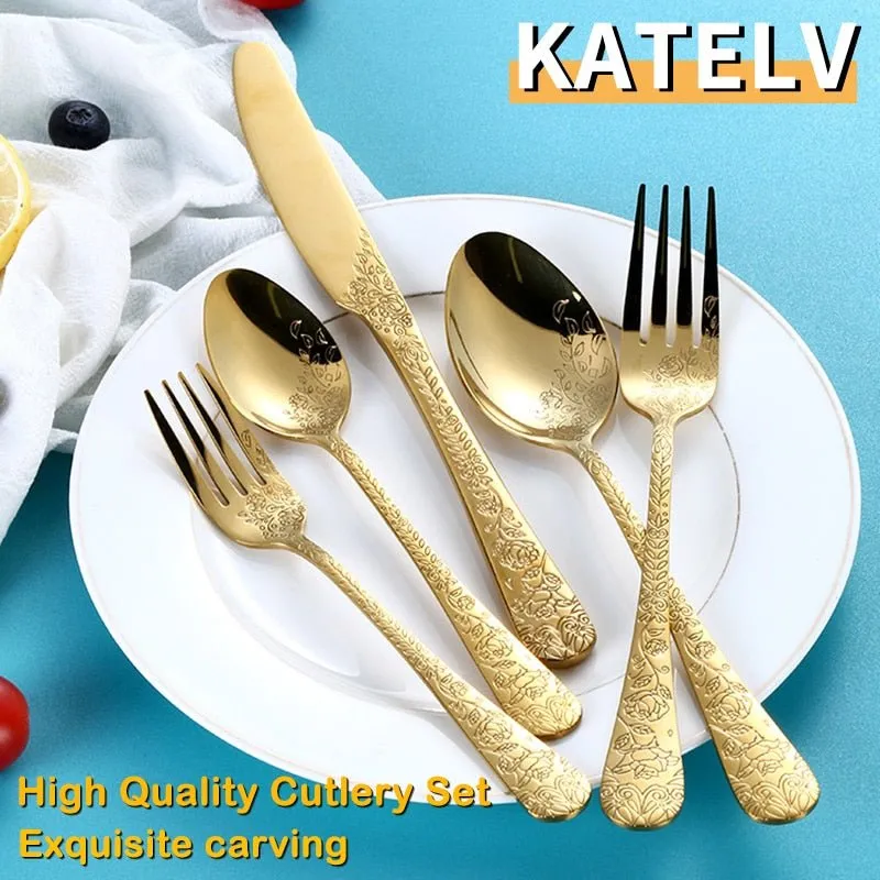 Exquisite Carving Stainless Steel Cutlery Set